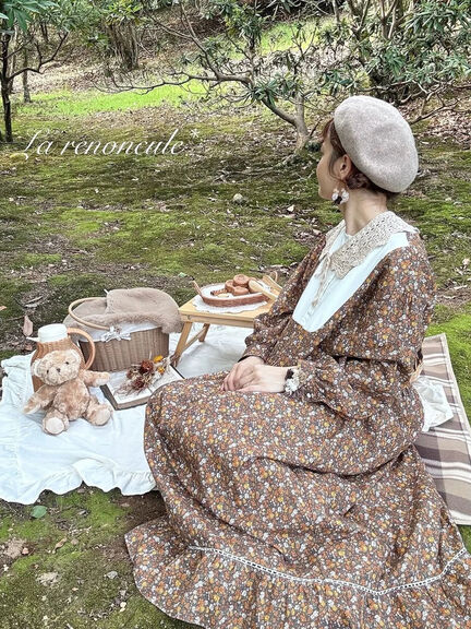 【WEB限定】胸元配色花柄ワンピース（チャコールグレー/ブラウン/ミント）｜Samansa Mos2（サマンサ モスモス）通販