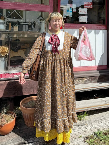 【WEB限定】胸元配色花柄ワンピース（チャコールグレー/ブラウン/ミント）｜Samansa Mos2（サマンサ モスモス）通販