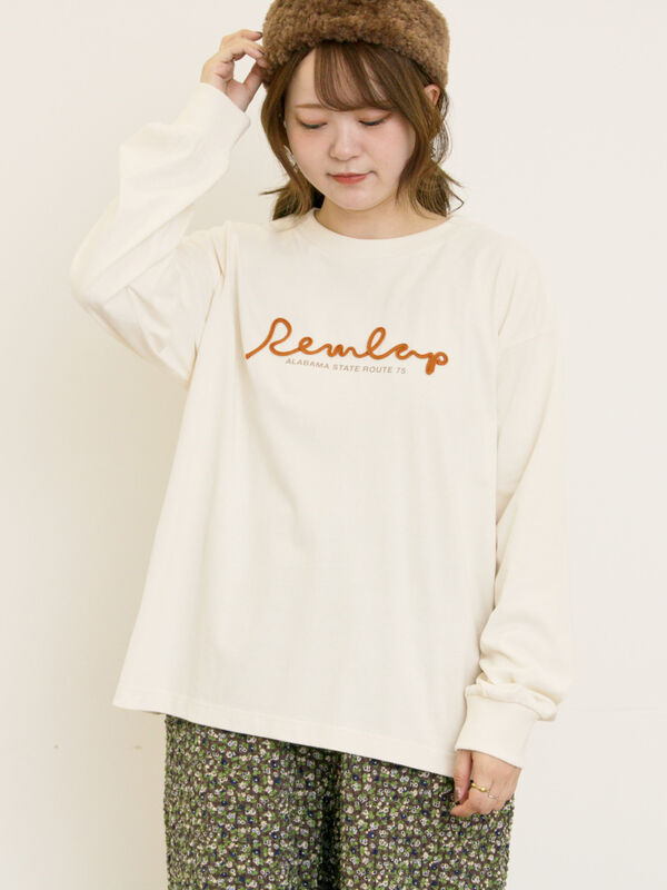 セール】 コード刺繍長袖Tシャツ（オフホワイト/ブラック/ブルー