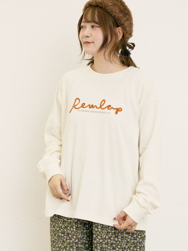 セール】 コード刺繍長袖Tシャツ（オフホワイト/ブラック/ブルー