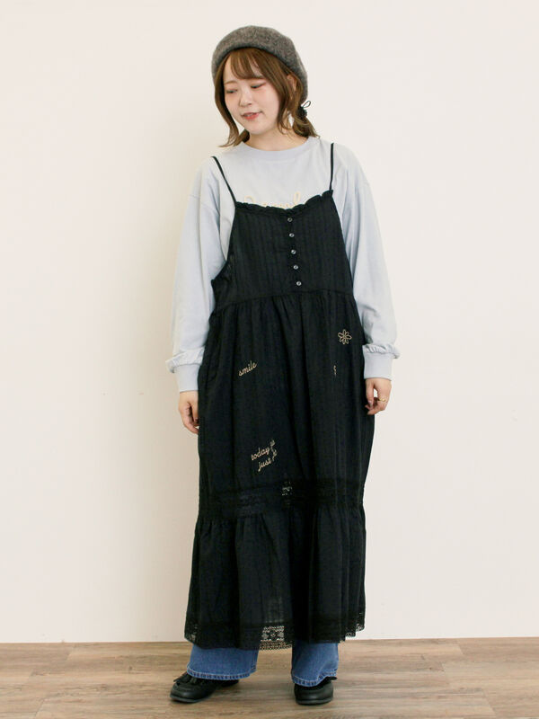 セール】 コード刺繍長袖Tシャツ（オフホワイト/ブラック/ブルー