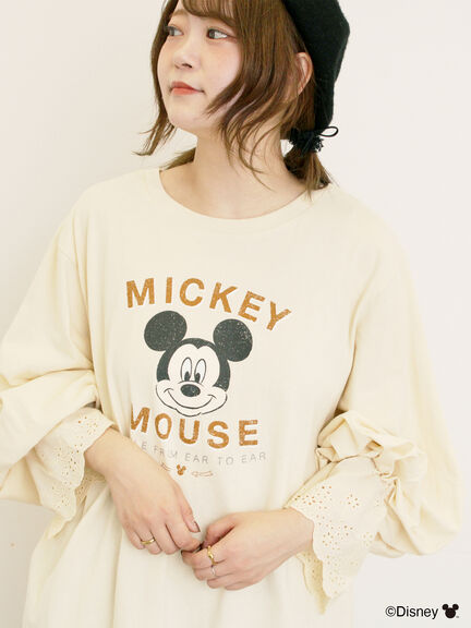 【Disney】ミッキーマウス/袖口レースロンT（グレー/モカ/キナリ）｜Samansa Mos2（サマンサ モスモス）通販
