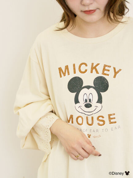 【Disney】ミッキーマウス/袖口レースロンT（グレー/モカ/キナリ）｜Samansa Mos2（サマンサ モスモス）通販