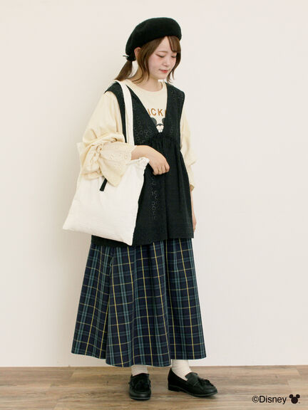 【Disney】ミッキーマウス/袖口レースロンT（グレー/モカ/キナリ）｜Samansa Mos2（サマンサ モスモス）通販