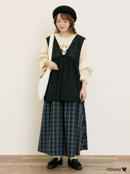 【Disney】ミッキーマウス/袖口レースロンT（グレー/モカ/キナリ）｜Samansa Mos2（サマンサ モスモス）通販