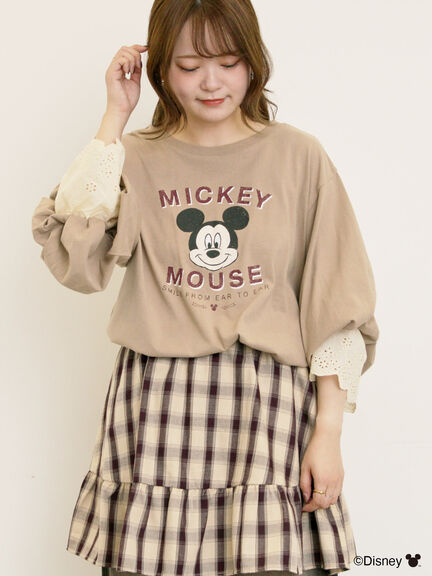 【Disney】ミッキーマウス/袖口レースロンT（グレー/モカ/キナリ）｜Samansa Mos2（サマンサ モスモス）通販