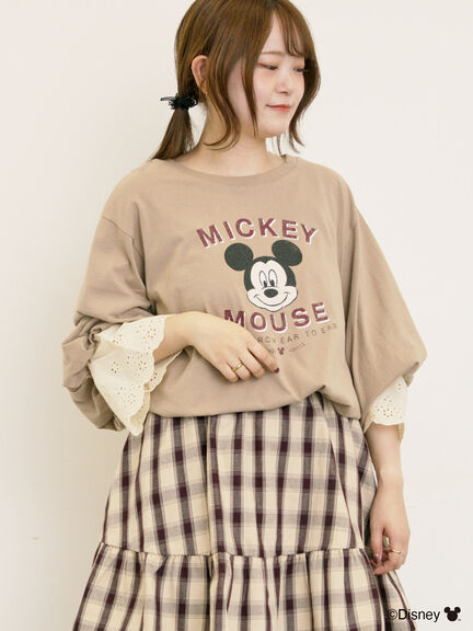 【Disney】ミッキーマウス/袖口レースロンT（グレー/モカ/キナリ）｜Samansa Mos2（サマンサ モスモス）通販
