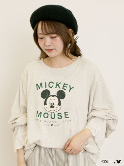 【Disney】ミッキーマウス/袖口レースロンT（グレー/モカ/キナリ）｜Samansa Mos2（サマンサ モスモス）通販
