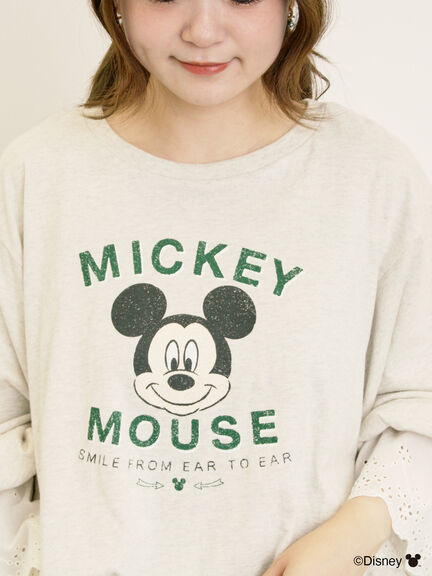 【Disney】ミッキーマウス/袖口レースロンT（グレー/モカ/キナリ）｜Samansa Mos2（サマンサ モスモス）通販