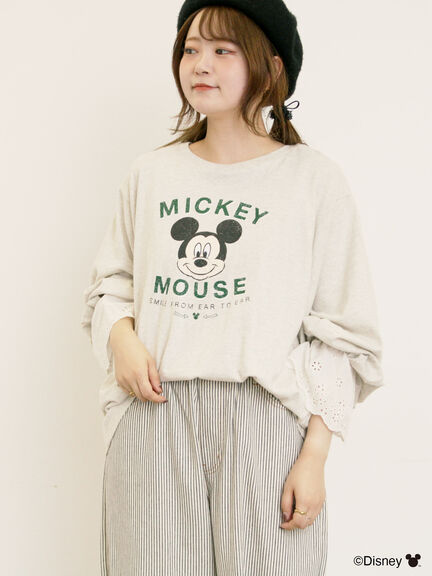 【Disney】ミッキーマウス/袖口レースロンT（グレー/モカ/キナリ）｜Samansa Mos2（サマンサ モスモス）通販