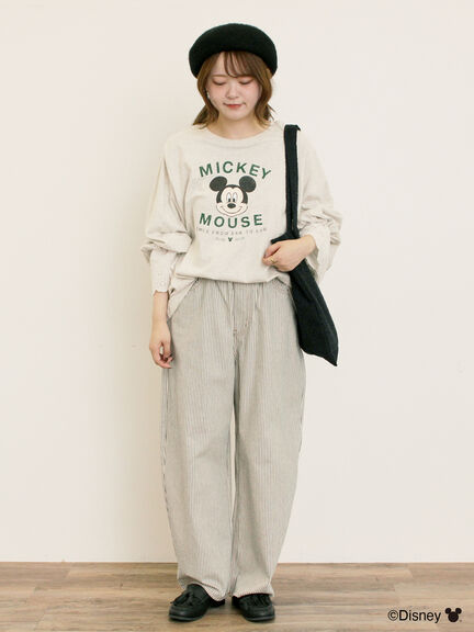 【Disney】ミッキーマウス/袖口レースロンT（グレー/モカ/キナリ）｜Samansa Mos2（サマンサ モスモス）通販