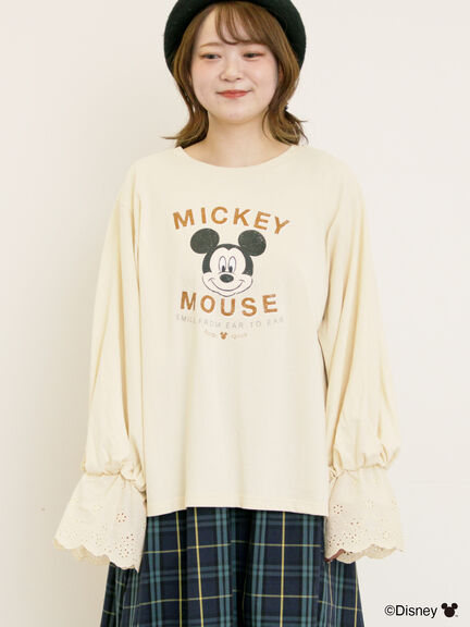 【Disney】ミッキーマウス/袖口レースロンT（グレー/モカ/キナリ）｜Samansa Mos2（サマンサ モスモス）通販