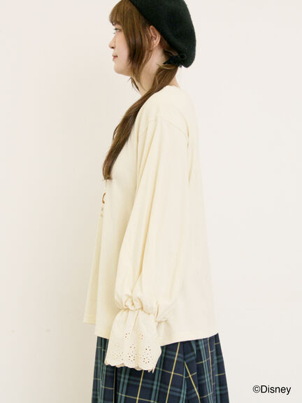 【Disney】ミッキーマウス/袖口レースロンT（グレー/モカ/キナリ）｜Samansa Mos2（サマンサ モスモス）通販