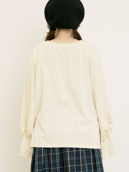 【Disney】ミッキーマウス/袖口レースロンT（グレー/モカ/キナリ）｜Samansa Mos2（サマンサ モスモス）通販