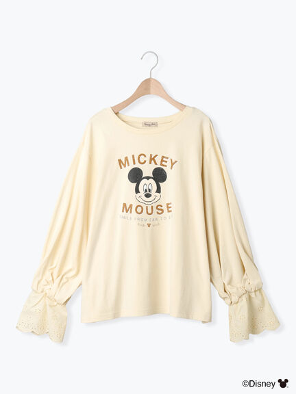 【Disney】ミッキーマウス/袖口レースロンT（グレー/モカ/キナリ）｜Samansa Mos2（サマンサ モスモス）通販
