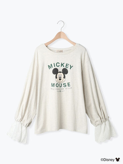 【Disney】ミッキーマウス/袖口レースロンT（グレー/モカ/キナリ）｜Samansa Mos2（サマンサ モスモス）通販