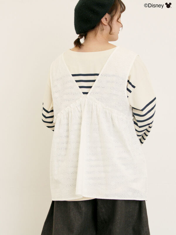 セール】 【Disney】ミッキーマウス/レース柄ベスト（オフホワイト
