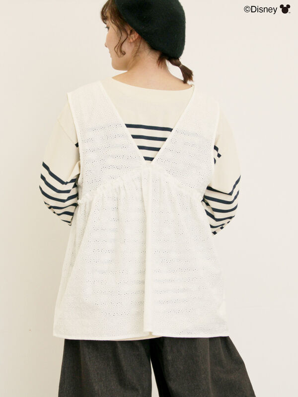 セール】 【Disney】ミッキーマウス/レース柄ベスト（オフホワイト