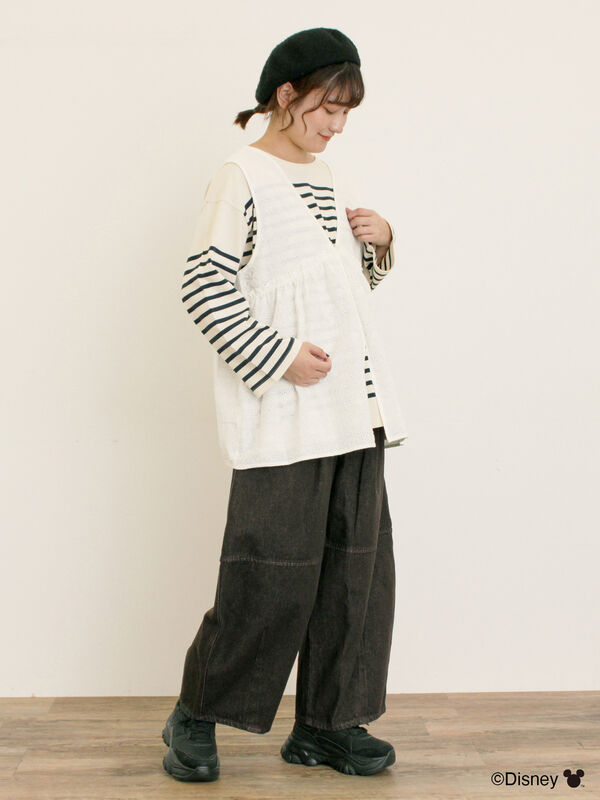 セール】 【Disney】ミッキーマウス/レース柄ベスト（オフホワイト