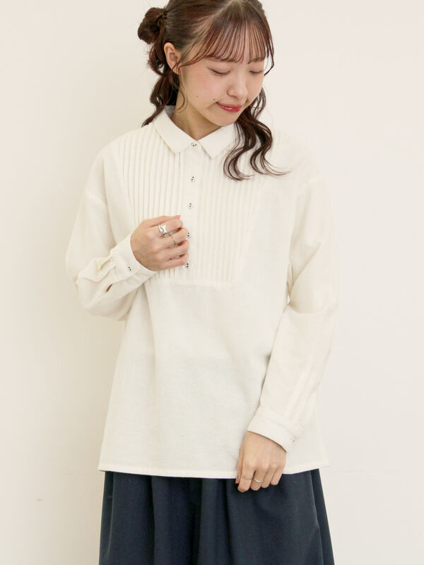 切替ピンタックブラウス（オフホワイト/チャコールグレー/ベージュ