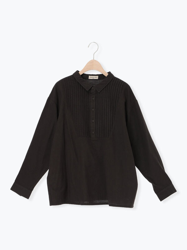 セール】 切替ピンタックブラウス（オフホワイト/チャコールグレー