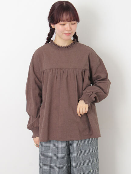 レースシャーリング2WAYブラウス（オフホワイト/チャコールグレー/ベージュ/ブラウン）｜Samansa Mos2（サマンサ モスモス）通販