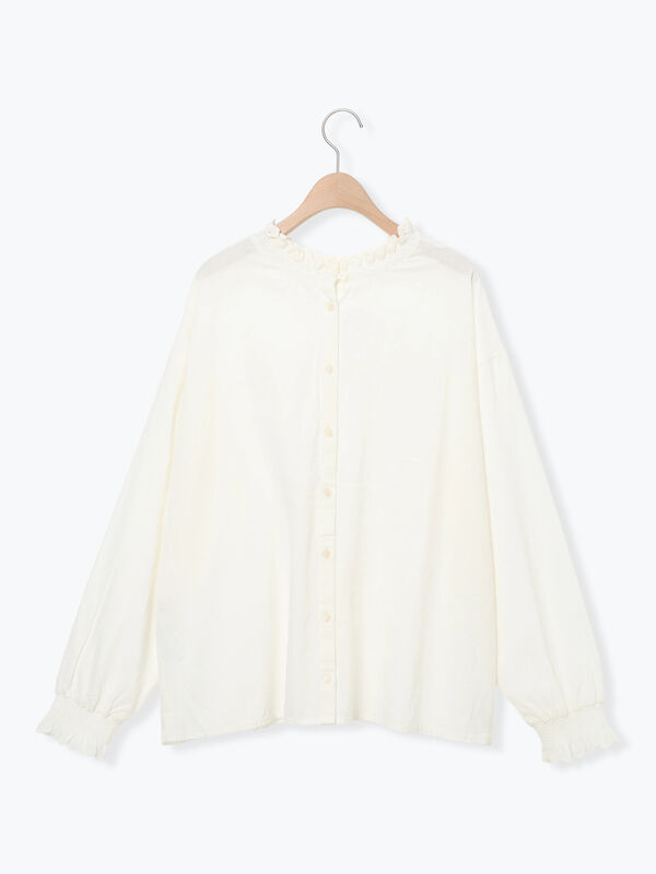 セール】 レースシャーリング2WAYブラウス（オフホワイト