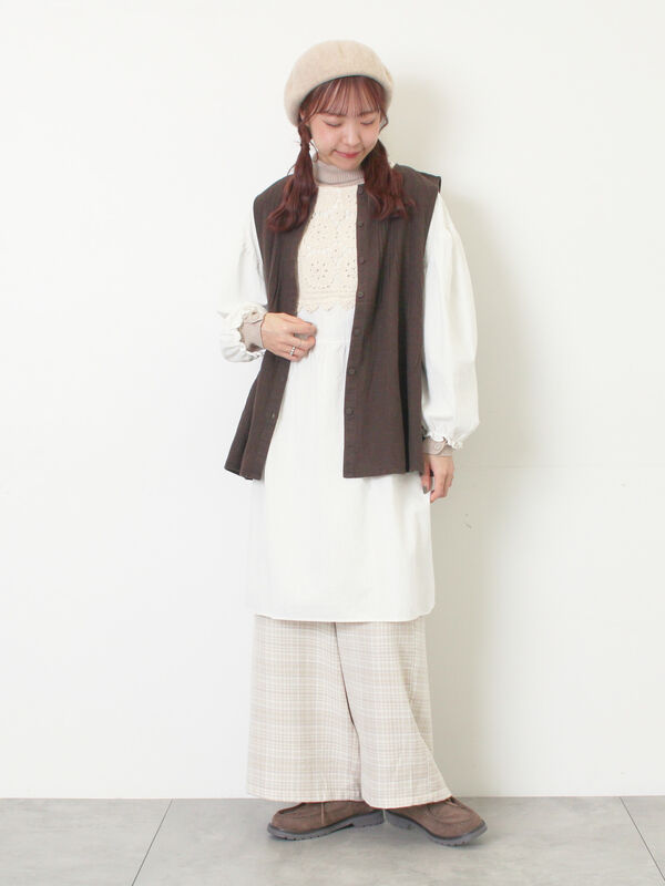 WEB限定】胸元レース貼りチュニック（ブラック/キナリ/トップス/シャツ