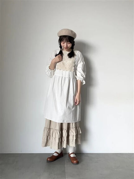 【WEB限定】胸元レース貼りチュニック（ブラック/キナリ）｜Samansa Mos2（サマンサ モスモス）通販