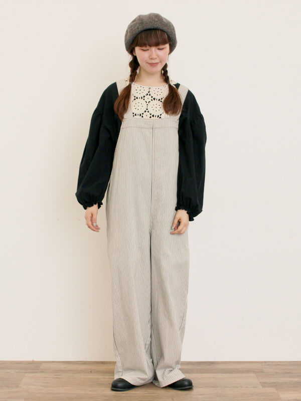 WEB限定】胸元レース貼りチュニック（ブラック/キナリ/トップス/シャツ