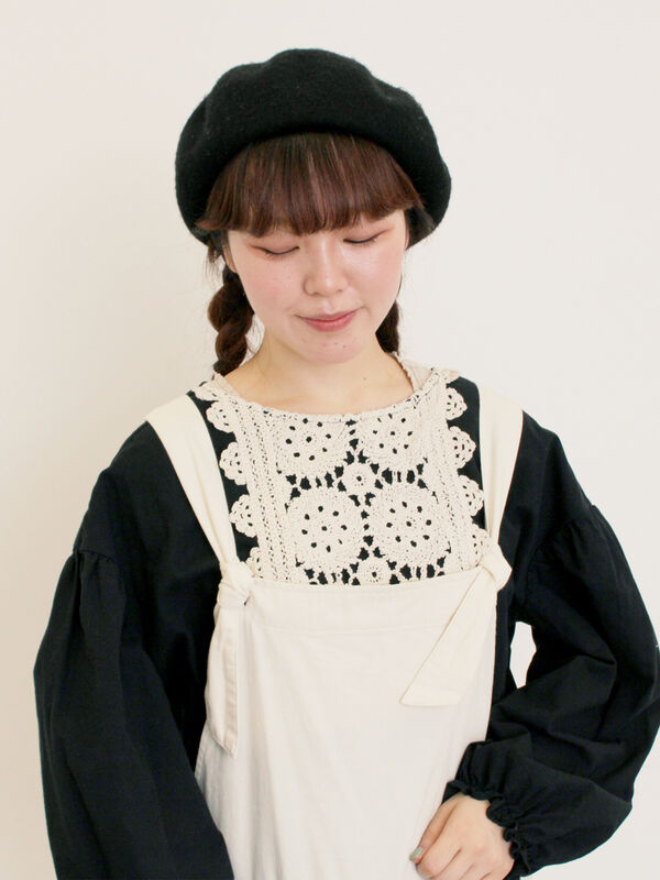 WEB限定】胸元レース貼りチュニック(ブラック/キナリ/トップス WEB限定】胸元レース貼りチュニック(ブラック/キナリ/トップス