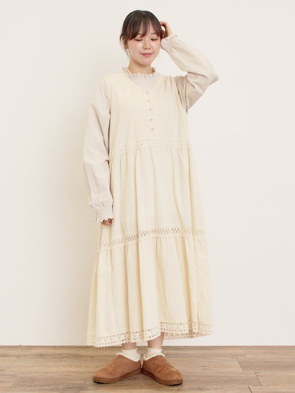 セール】 【S/Mサイズ】レースティアードノースリーブワンピース