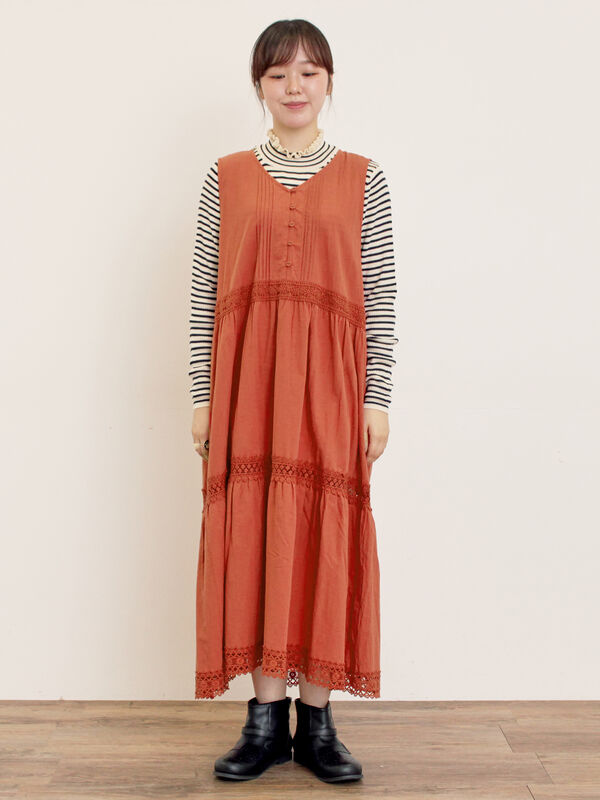 セール】 【S/Mサイズ】レースティアードノースリーブワンピース