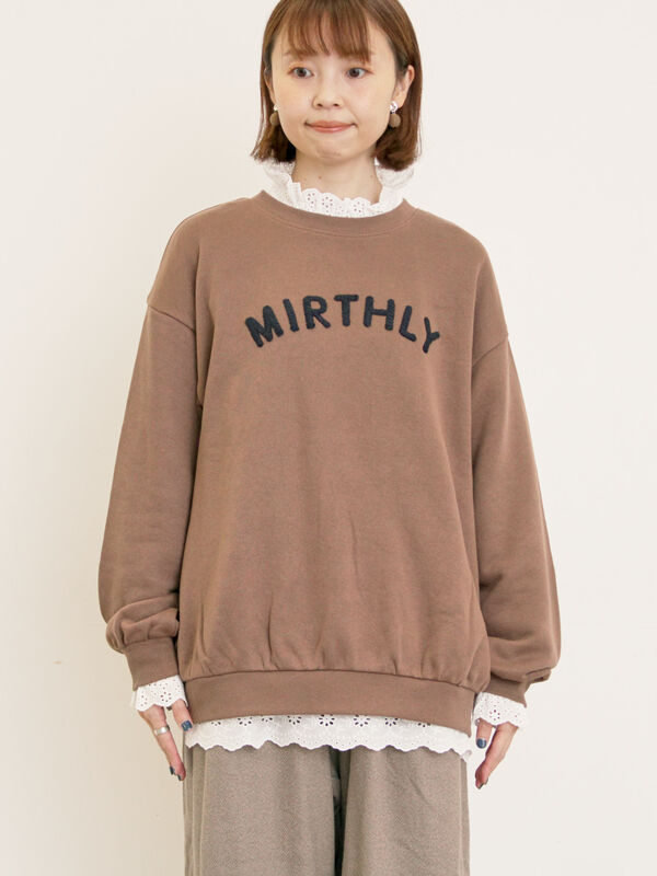 飛び裏毛ざっくり刺繍ロゴスウェット（レッド/ブラウン/キナリ