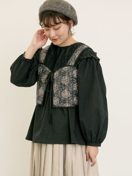 はな様ブラックベスト ○セール除外○ペプラムギャザーベスト【bel-hr-0616】メール便