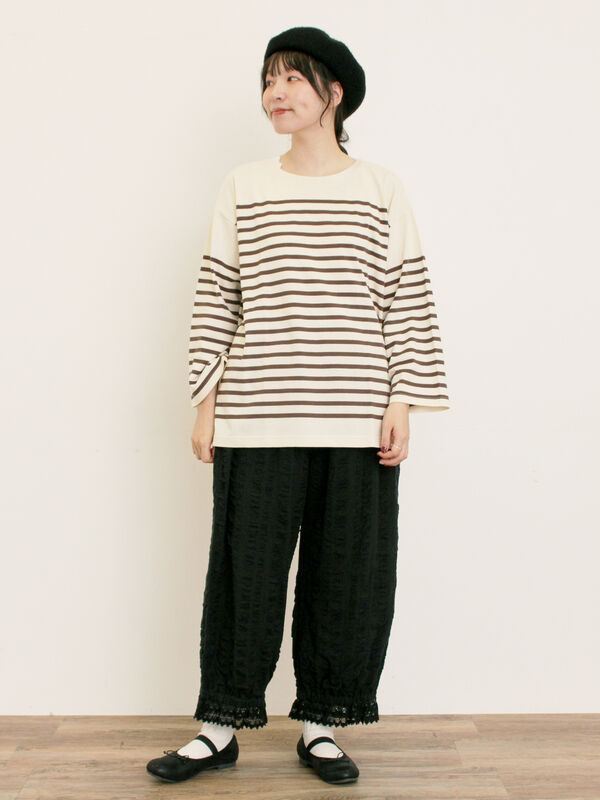 セール】 【M/Lサイズ】裾スカラップかぼちゃパンツ（ブラック/モカ