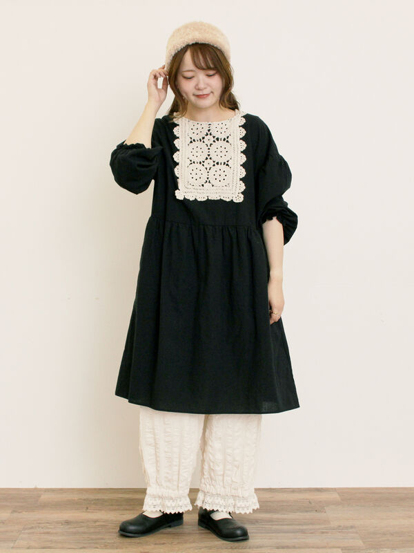 セール】 【M/Lサイズ】裾スカラップかぼちゃパンツ（ブラック/モカ