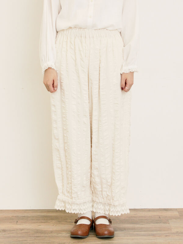 セール】 【M/Lサイズ】裾スカラップかぼちゃパンツ（ブラック/モカ