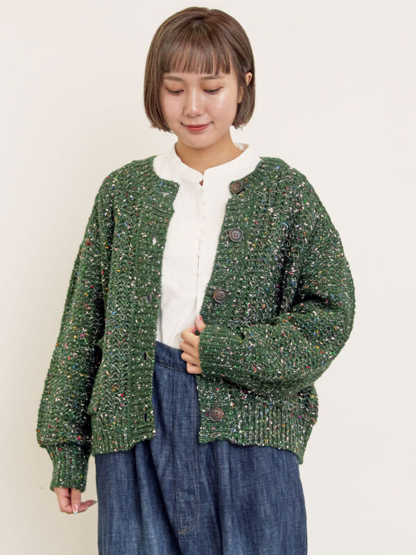 セール】 カラーネップローゲージカーディガン（チャコールグレー