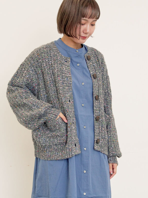 セール】 カラーネップローゲージカーディガン（チャコールグレー