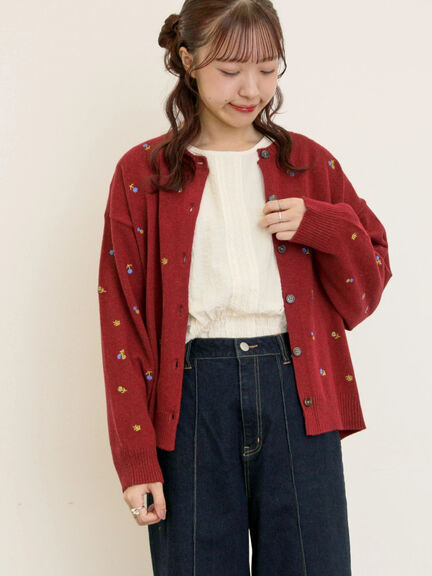 花柄総刺繍ニットカーディガン（ブラック/ボルドー/オレンジ/キナリ）｜Samansa Mos2（サマンサ モスモス）通販