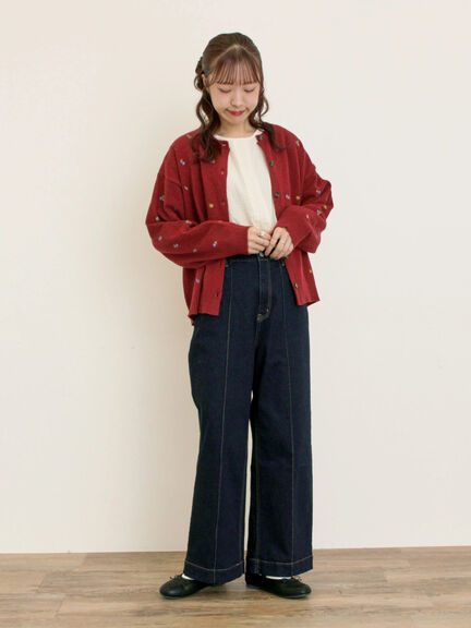 花柄総刺繍ニットカーディガン（ブラック/ボルドー/オレンジ/キナリ）｜Samansa Mos2（サマンサ モスモス）通販