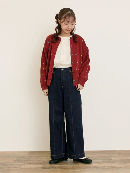 花柄総刺繍ニットカーディガン（ブラック/ボルドー/オレンジ/キナリ）｜Samansa Mos2（サマンサ モスモス）通販