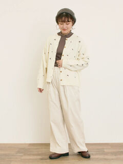 さ*の様 YanYan 花柄刺繍 ニットカーディガン グレー アイボリー 5 ヤンヤン yanyan 花柄 ニット セーター カーディガン ビジュー 刺繍