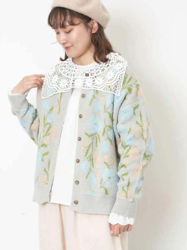 ループ花柄ジャガードニットカーディガン（グレー）｜Samansa Mos2（サマンサ モスモス）通販