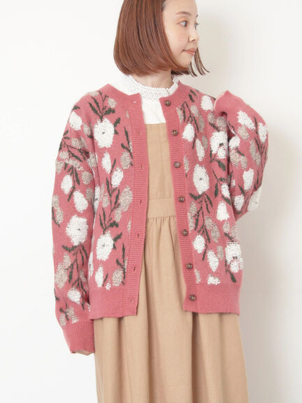 ループ花柄ジャガードニットカーディガン（グレー/ピンク/モカ/キナリ）｜Samansa Mos2（サマンサ モスモス）通販
