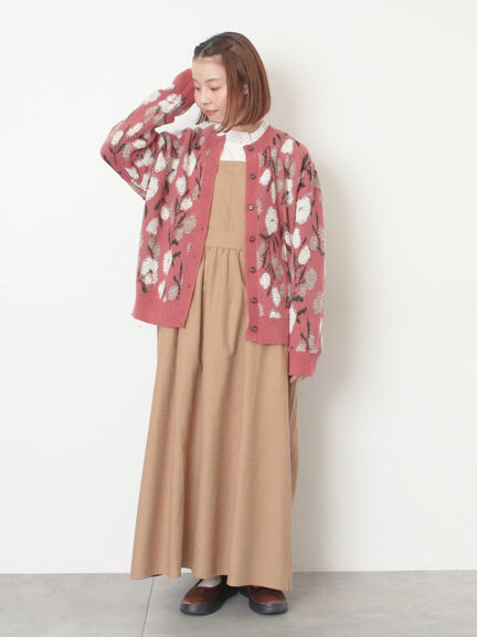 ループ花柄ジャガードニットカーディガン（グレー/ピンク/モカ/キナリ）｜Samansa Mos2（サマンサ モスモス）通販