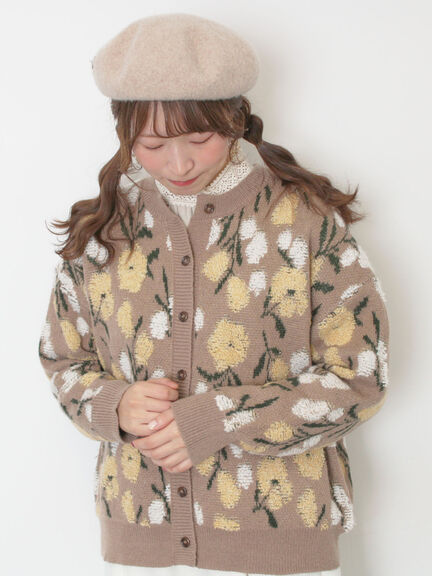 ループ花柄ジャガードニットカーディガン（グレー/ピンク/モカ/キナリ）｜Samansa Mos2（サマンサ モスモス）通販