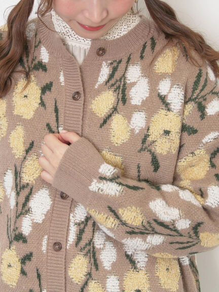 ループ花柄ジャガードニットカーディガン（グレー/ピンク/モカ/キナリ）｜Samansa Mos2（サマンサ モスモス）通販