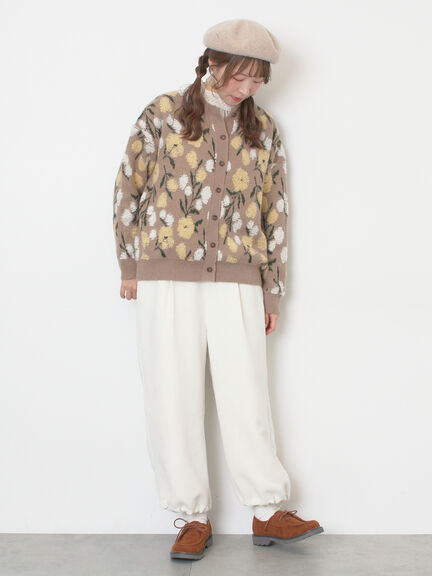 ループ花柄ジャガードニットカーディガン（グレー/ピンク/モカ/キナリ）｜Samansa Mos2（サマンサ モスモス）通販